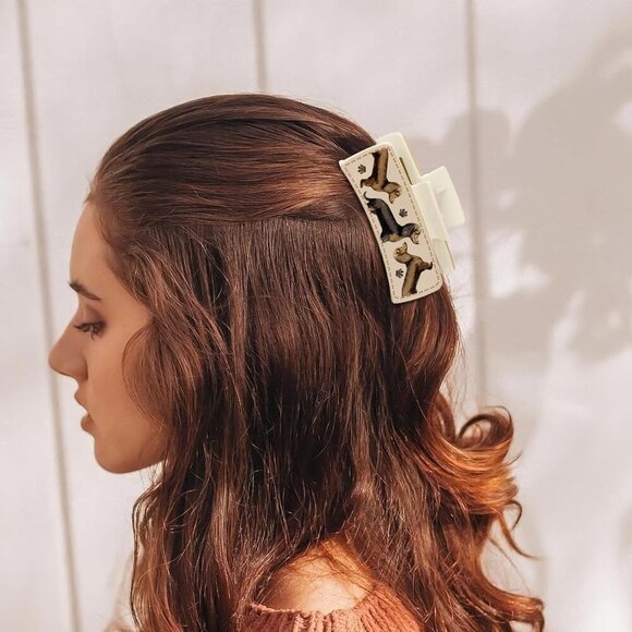 Dachshund Hair Claw Clips Leather Non Slip Cute Animal Hair Accessories - Picture 6 of 6